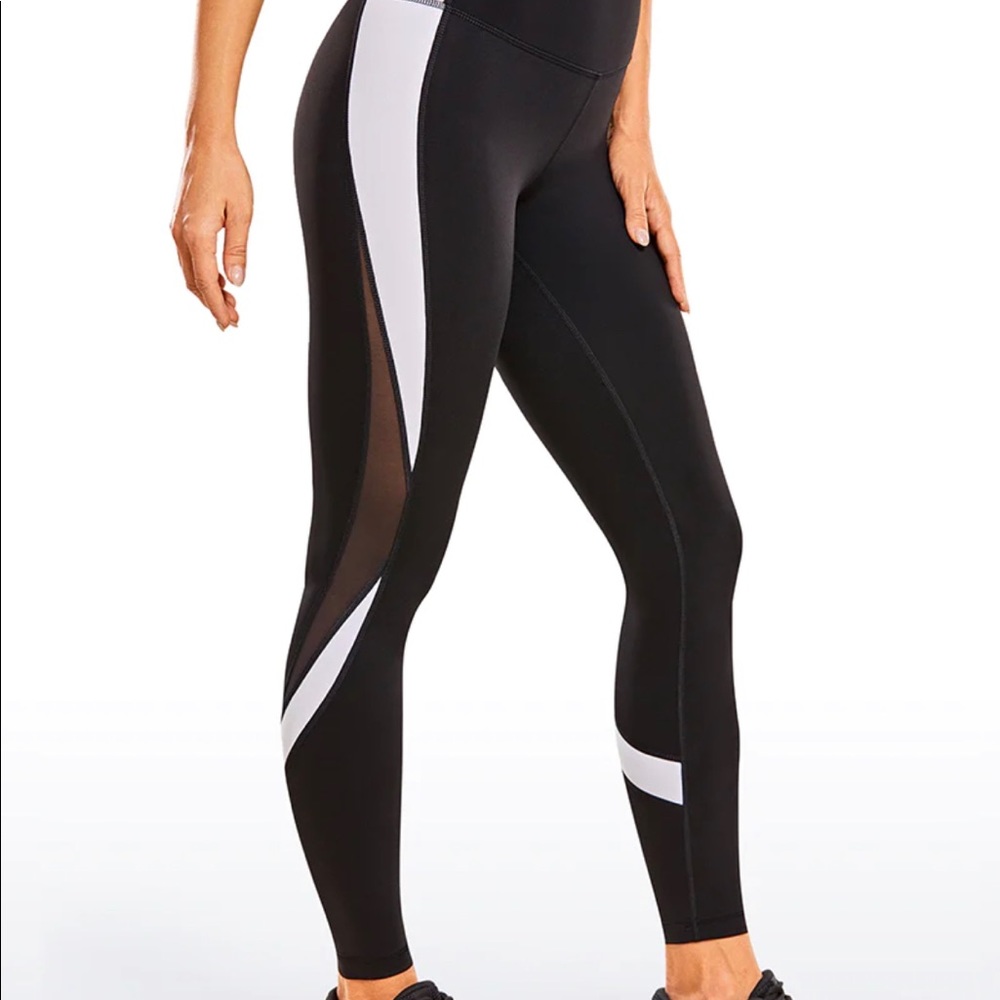 Crz Yoga Color Block Mesh Leggings, Black and White, size M